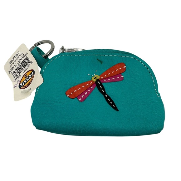Fossil Handbags - Fossil Dragonfly Mini Coin Purse Womens OS Turquoise NWT Leather Bug Me